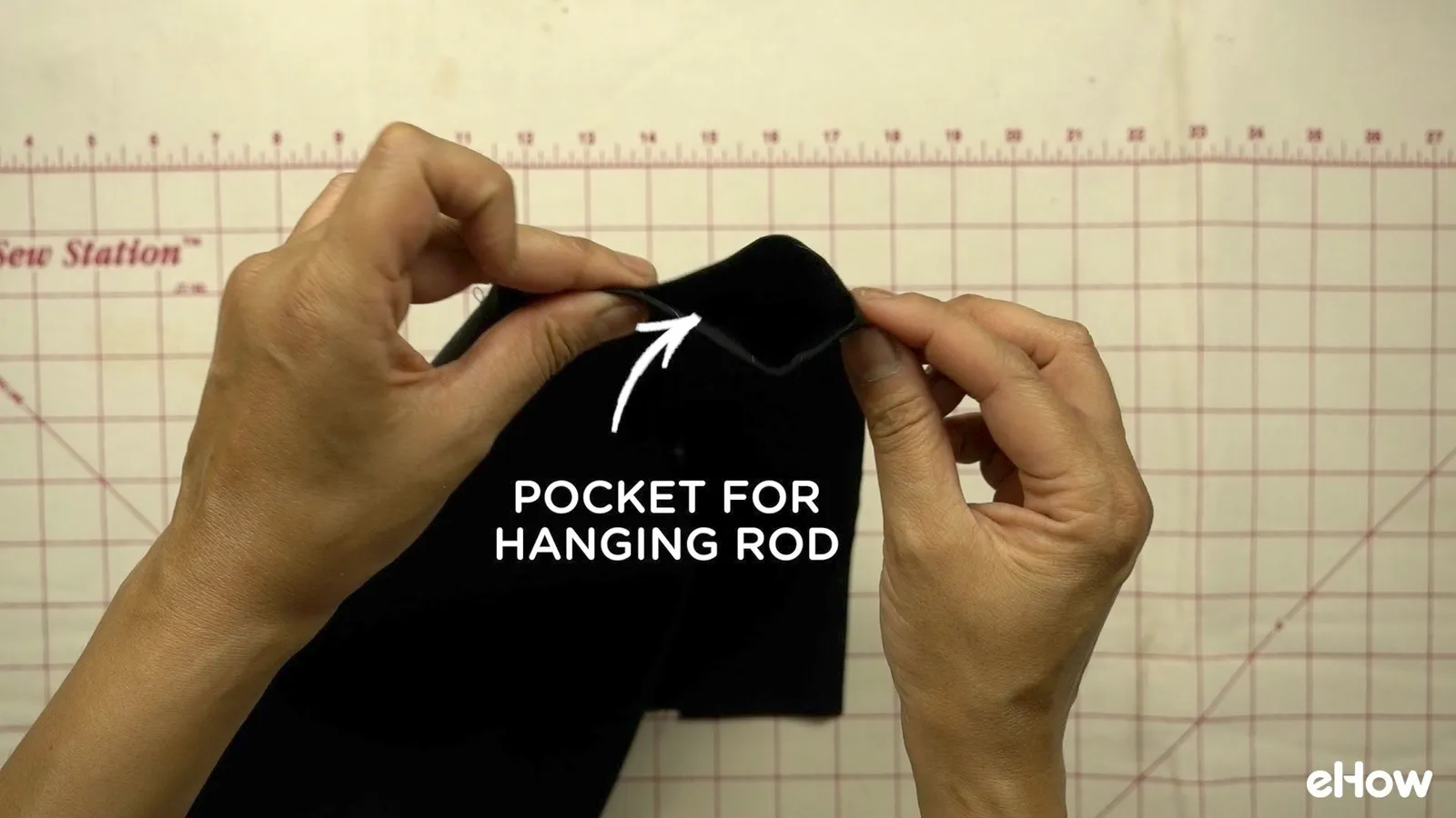 Making rod pocket for DIY mudcloth-inspired wall hanging.