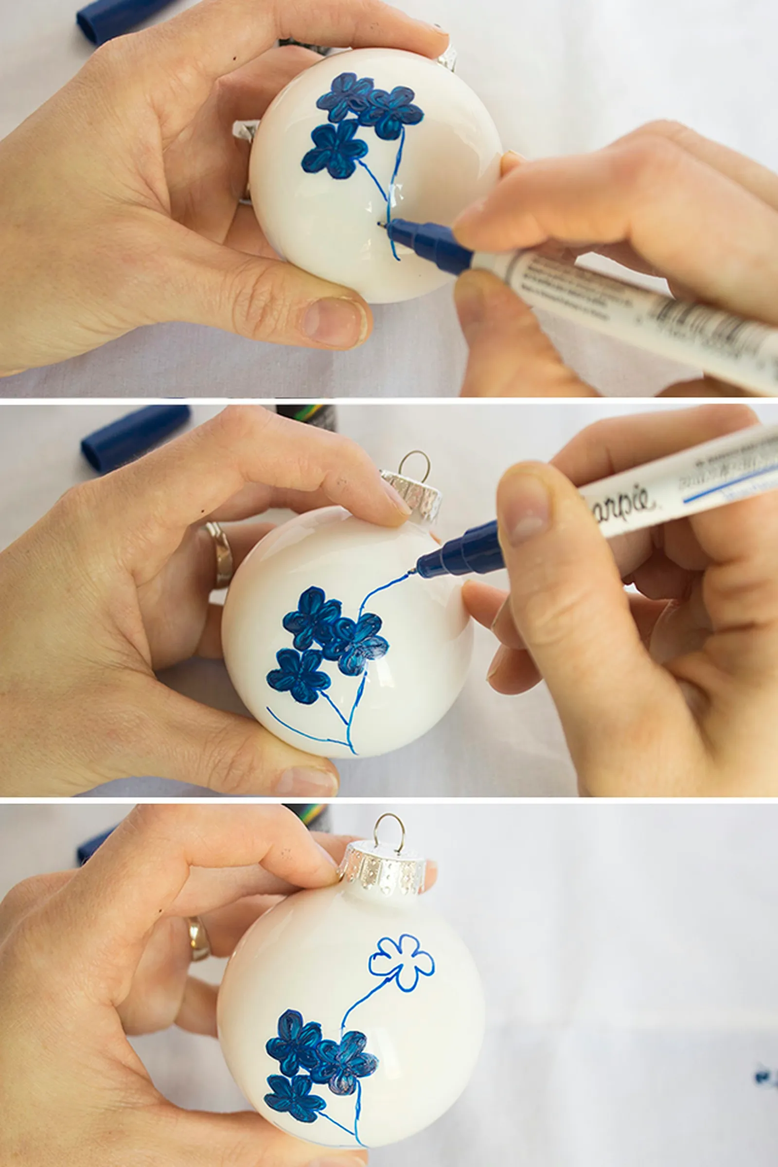 Drawing stems on flower heads.