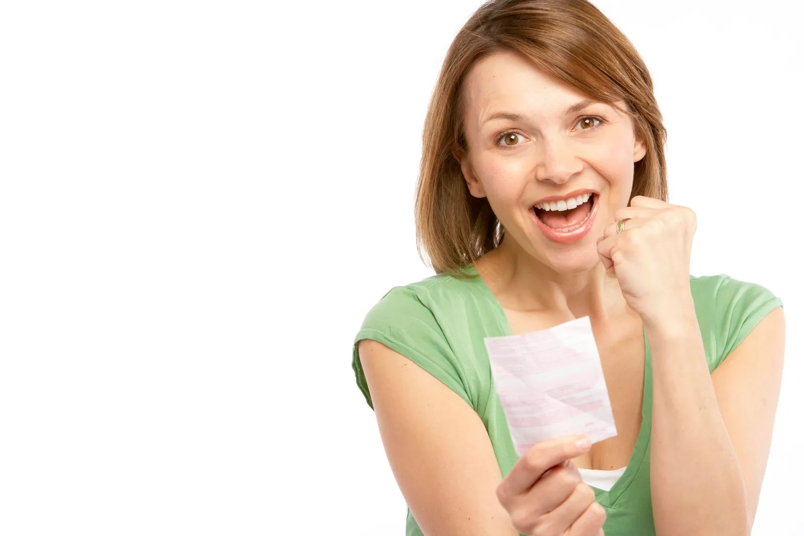 Woman with lottery ticket