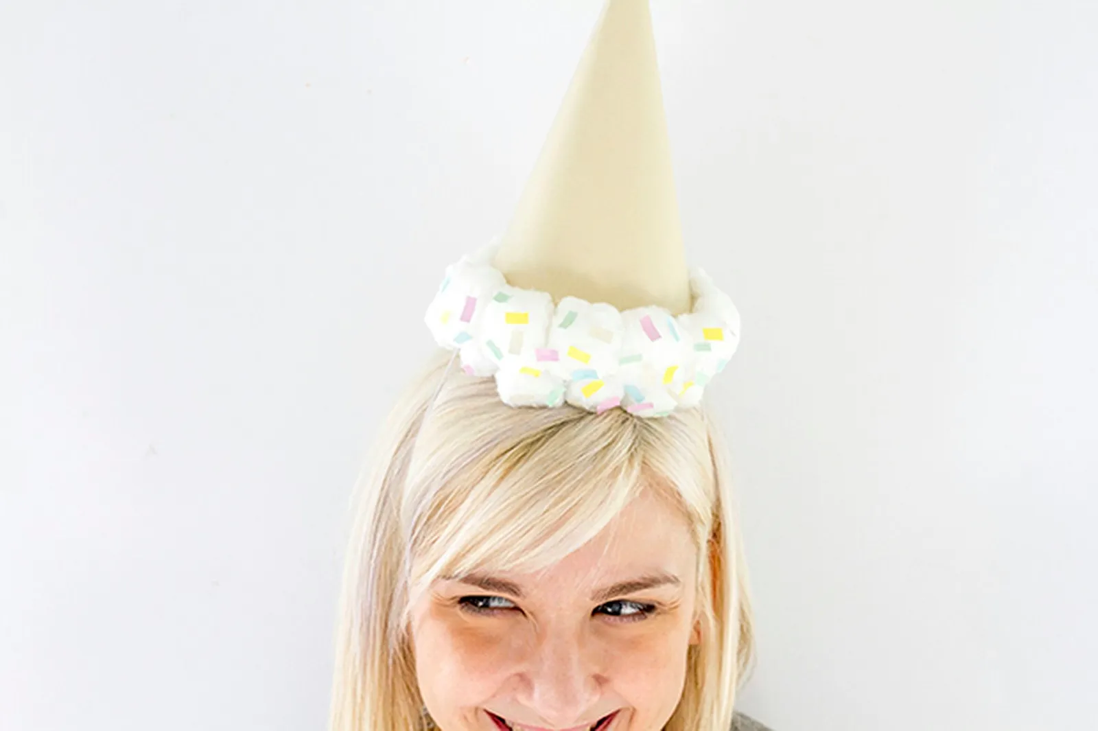 Create your own upside-down ice cream cone party hat.