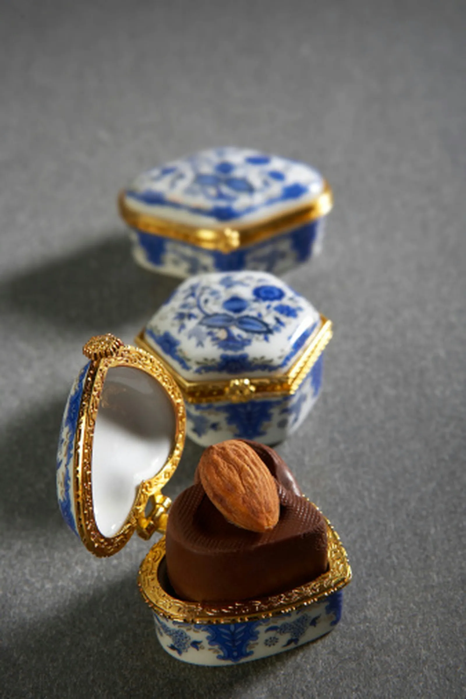 Add a delicious chocolate in an elegant porcelain box to her Valentine's Day basket.