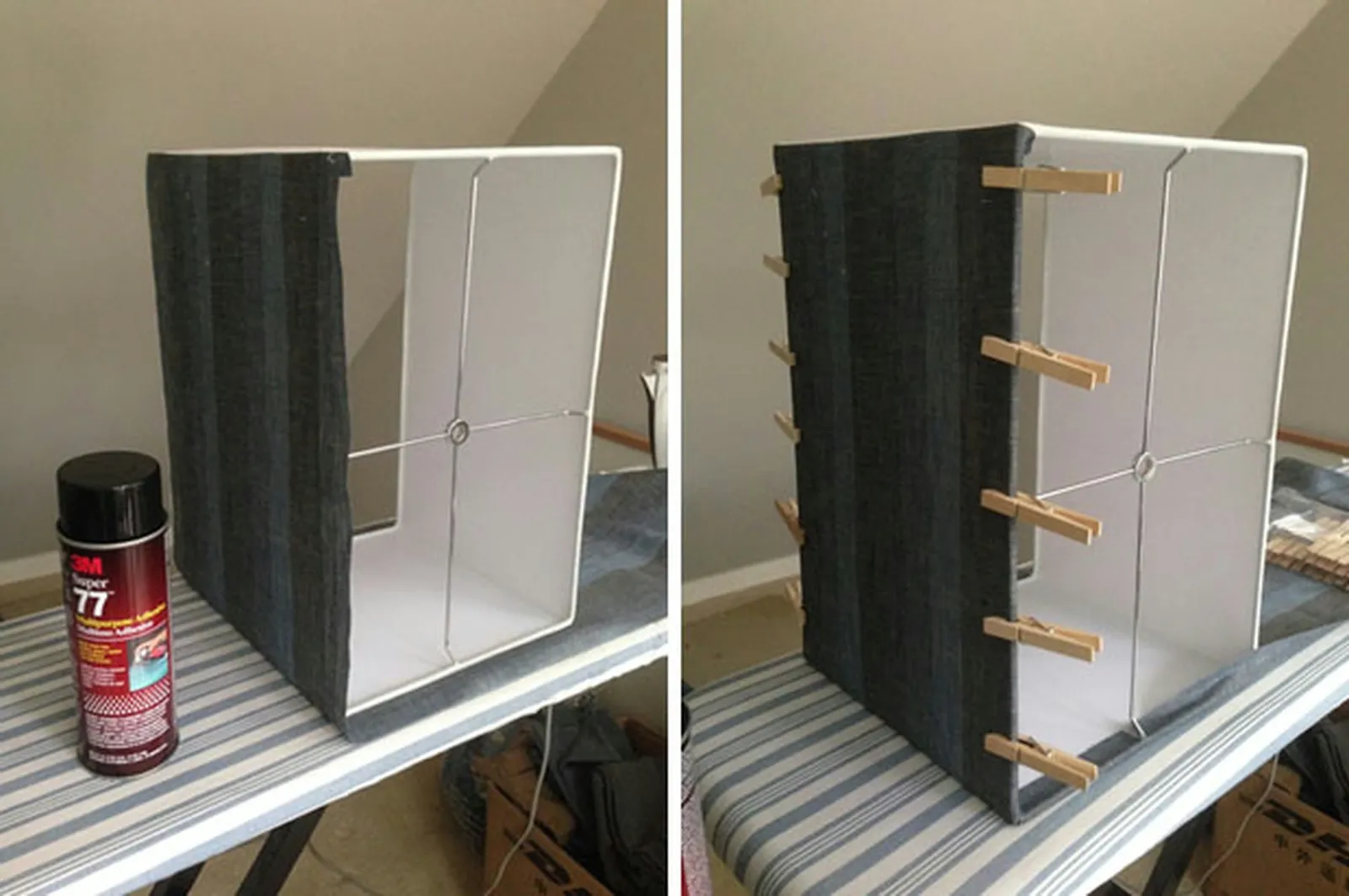 Use clothespins to hold fabric in place.