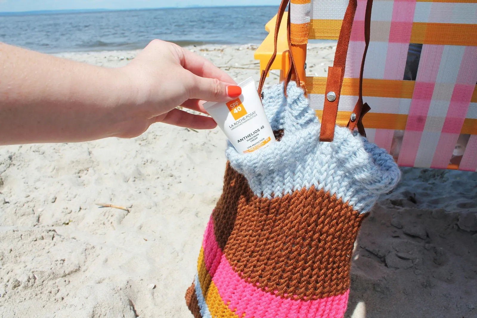 Finished knitted tote.