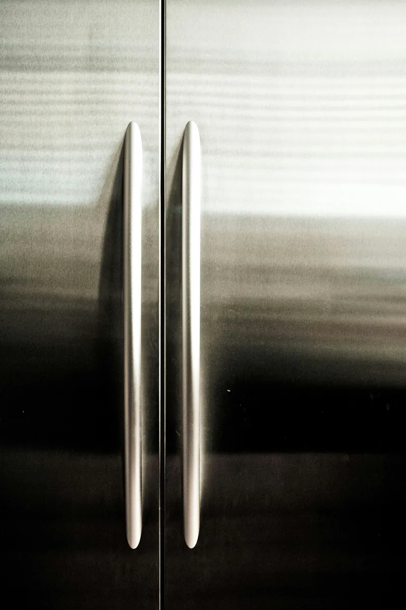 Doors on stainless steel refrigerator