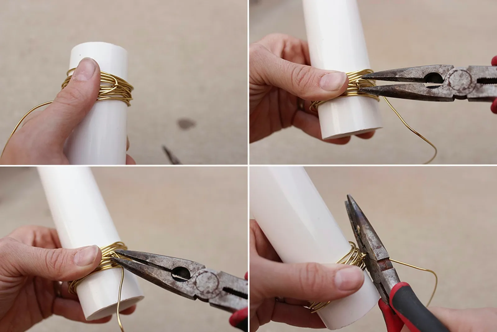 Pinching opposite end of wire closed and cutting excess.