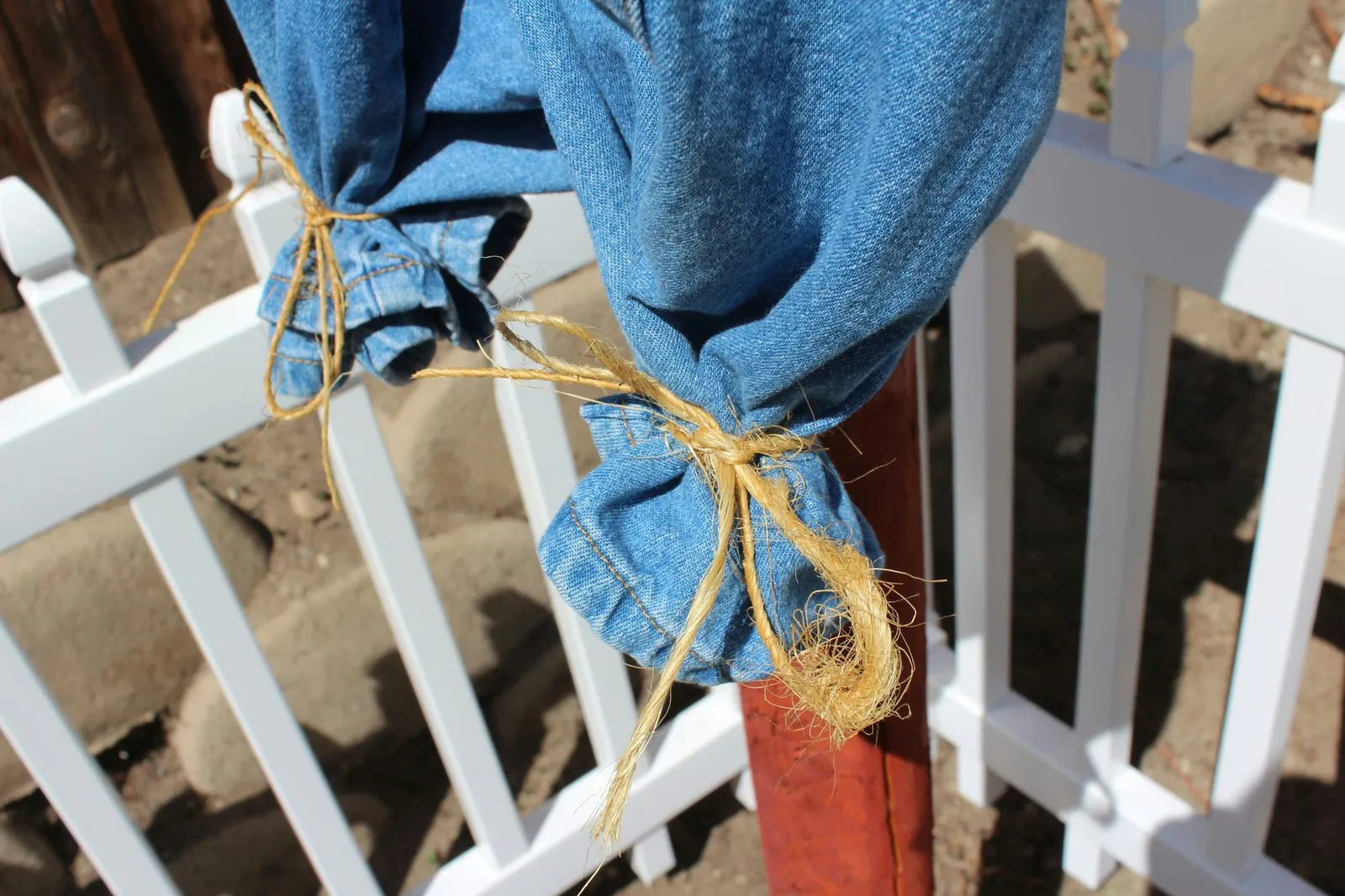 Overalls closed off with twine