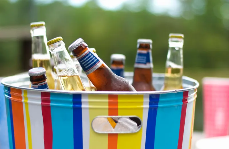 Bottles of beer in ice bucket