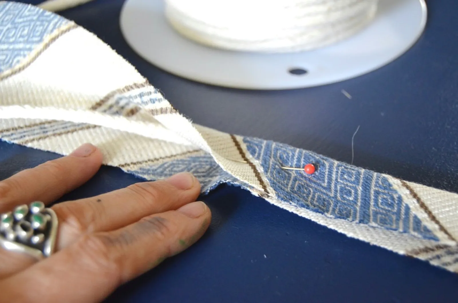 fold bias strips around cording
