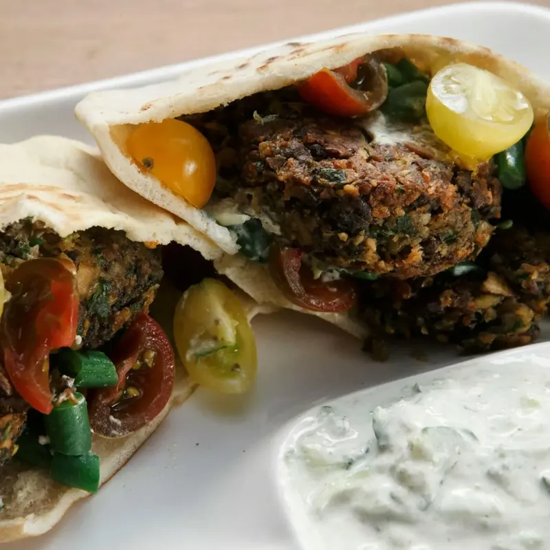 Mushroom Falafel Gyro and Lemony Green Beans