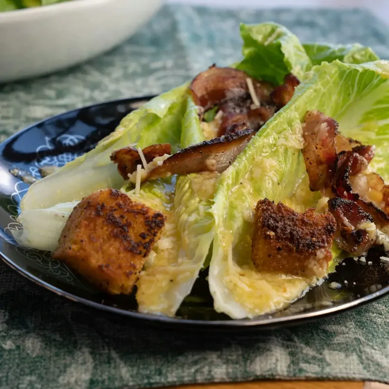 Caesar Salad with Spicy Pancetta and Cornbread Croutons