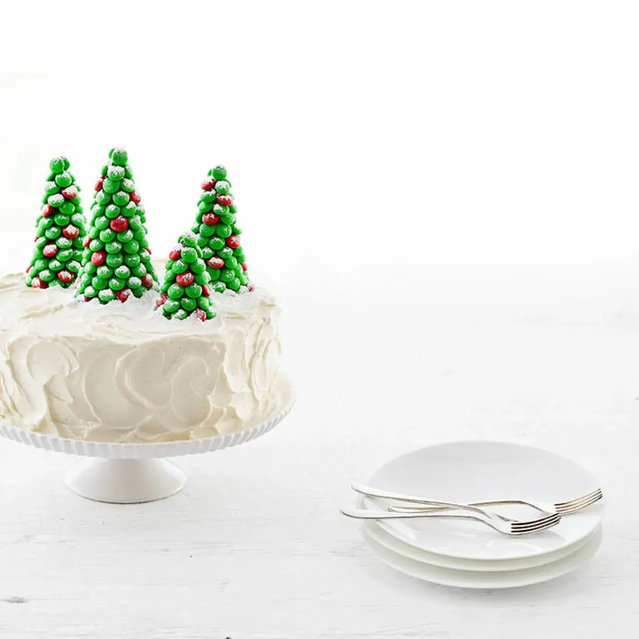 Peppermint Layer Cake with M&M’S Trees