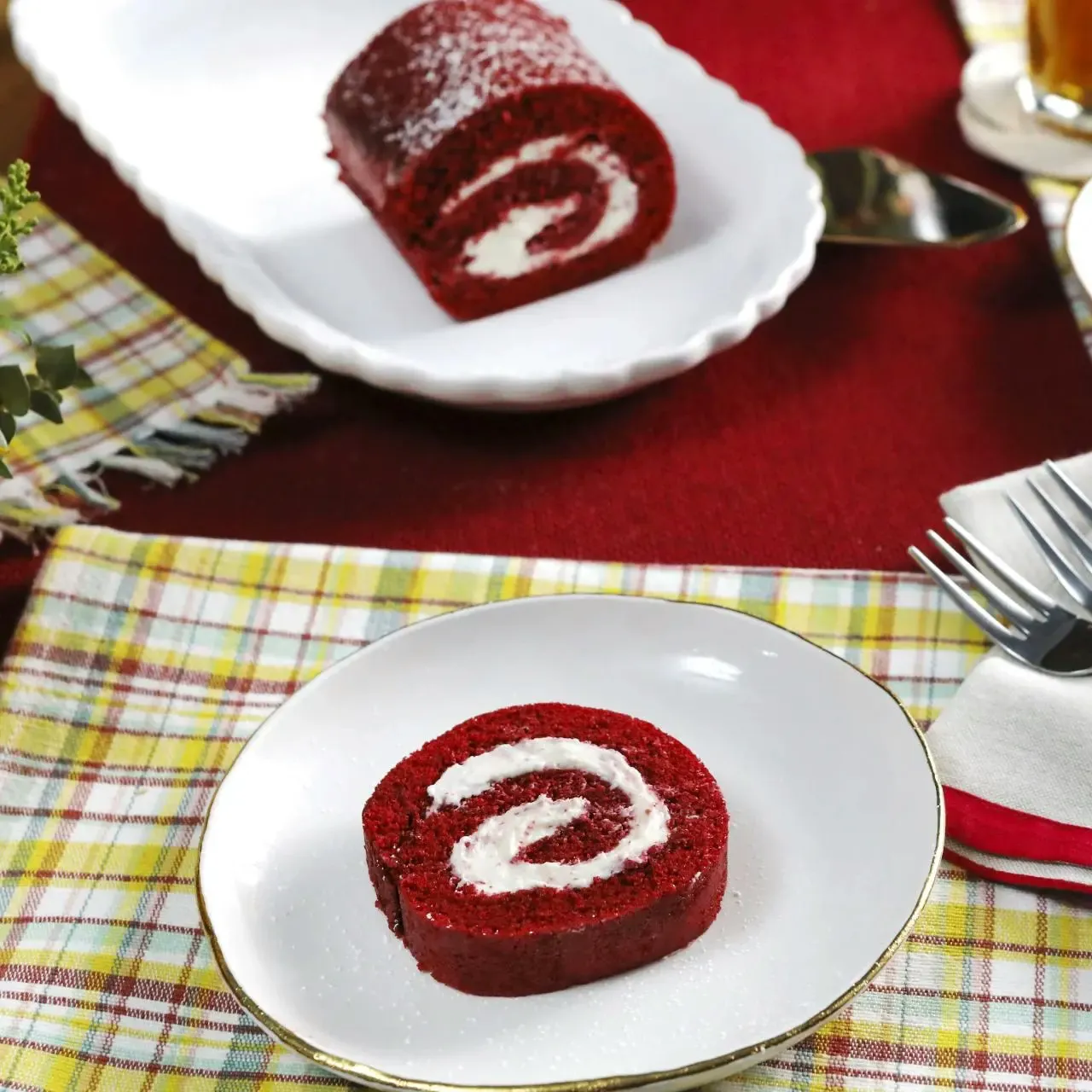 Red Velvet Swiss Roll with Cream Cheese Frosting
