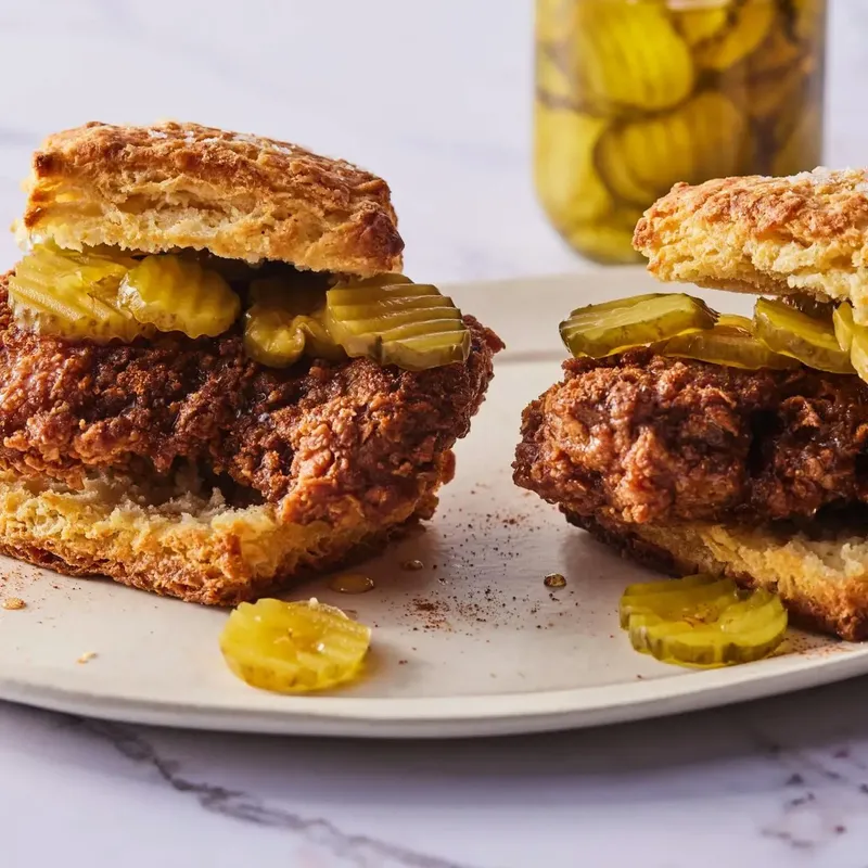 Fried Chicken and Biscuit Sandwich
