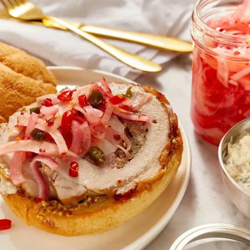 Porchetta-ish Sandwiches with Caper Mayo and Picked Fennel